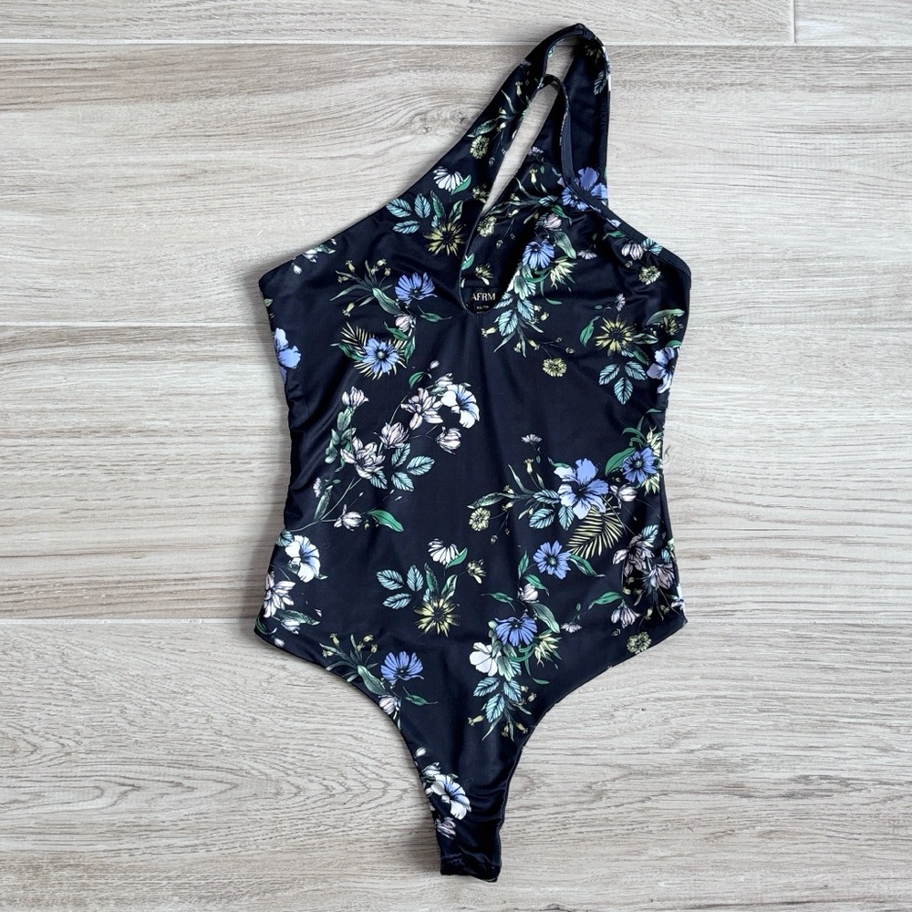 AFRM Celyn Black Floral Bodysuit Thong Tank Top XS